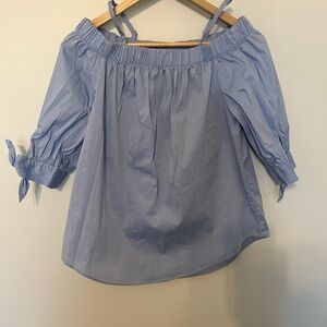 IZ Byer Light Blue Off Shoulder Blouse Womens Large Tie Sleeve Peasant Top